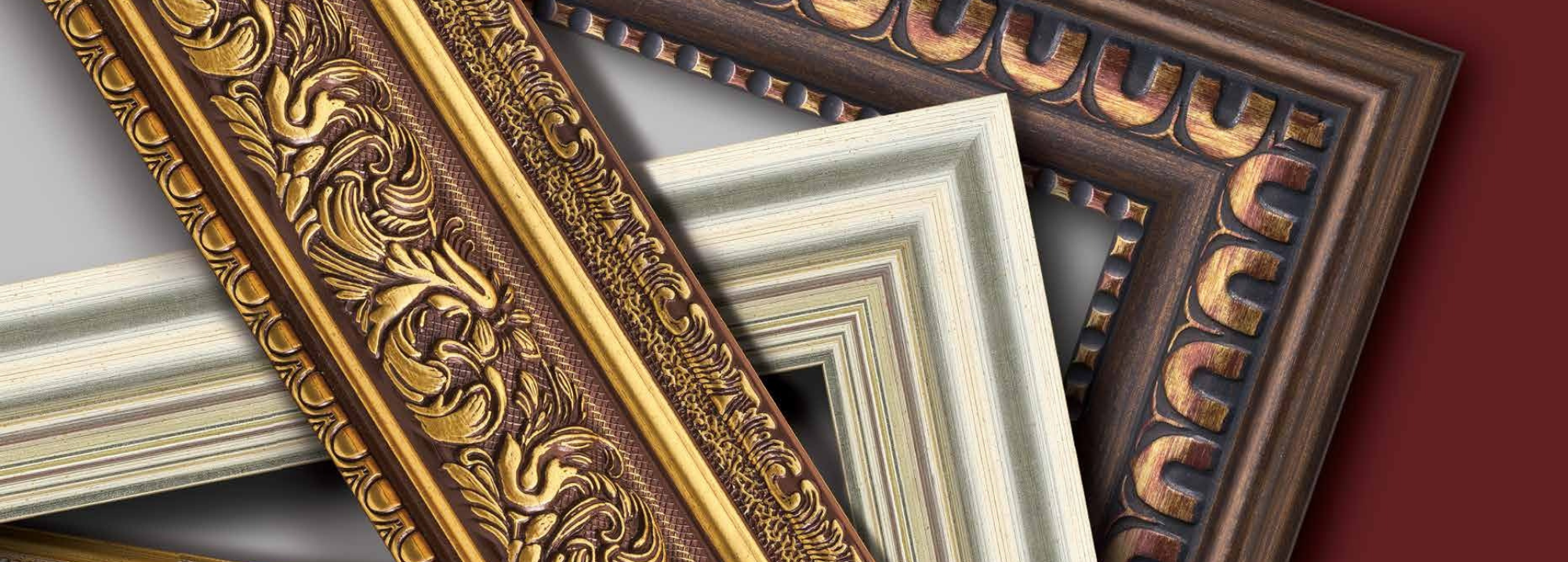 Collection of decorative picture frames with intricate designs on a gradient background